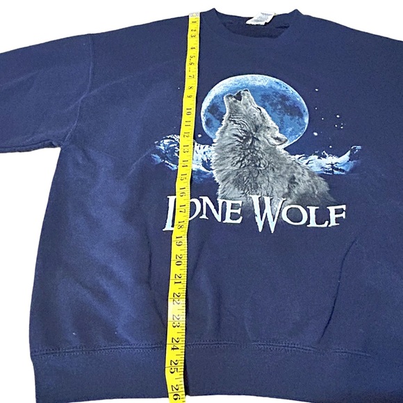 Vintage Jerzees Lone Wolf Moon Graphic Sweatshirt Size L Navy - Picture 7 of 13